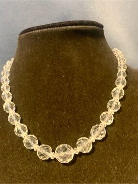 Clear Faceted Rock Crystal Bead Necklace Antique